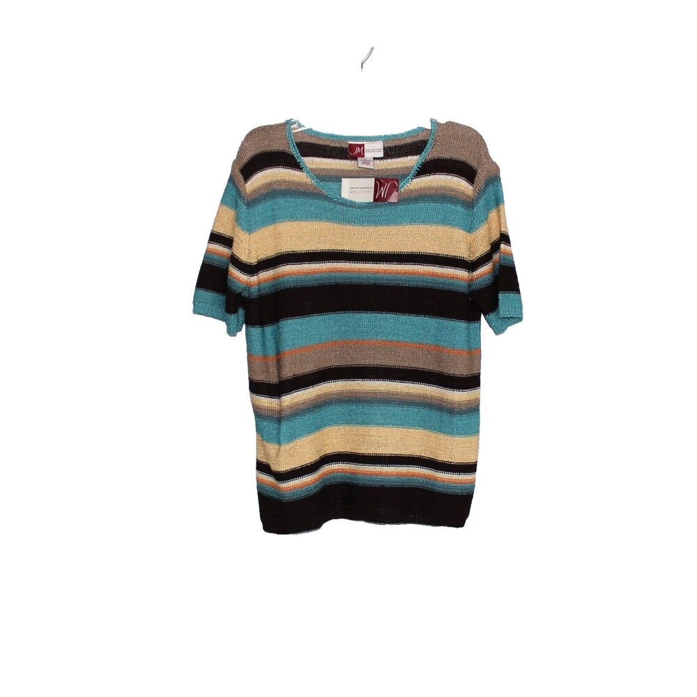 JM Collection Multicolor Striped Short Sleeve Knit Top  Woman's Med.